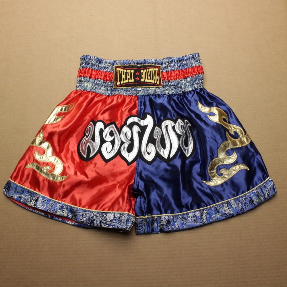 Thai Boxing Muay Thai Boxing Shorts Mens Sz 2XL Blue Satin Flame Two Tone Floral